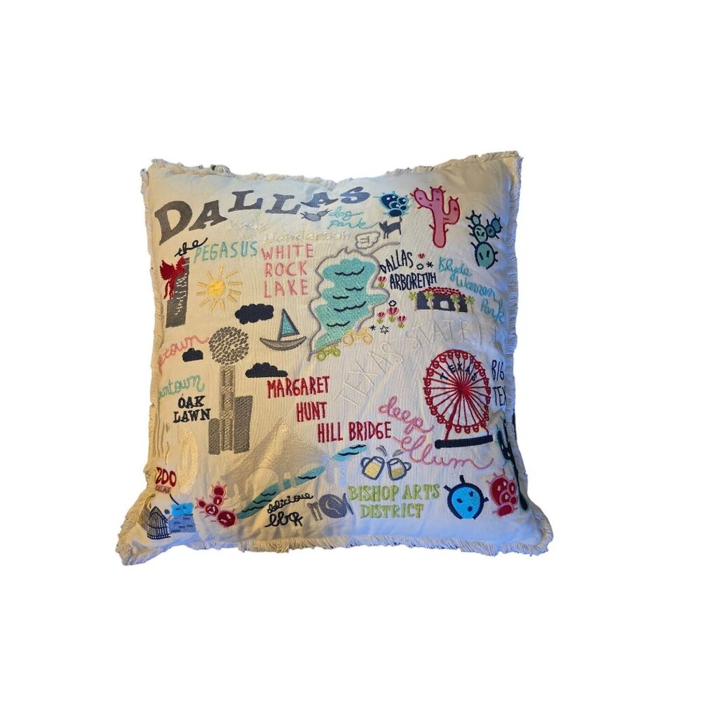 Cowtown Made Embroidered Dallas Landmarks‎ Throw Pillow 20x20